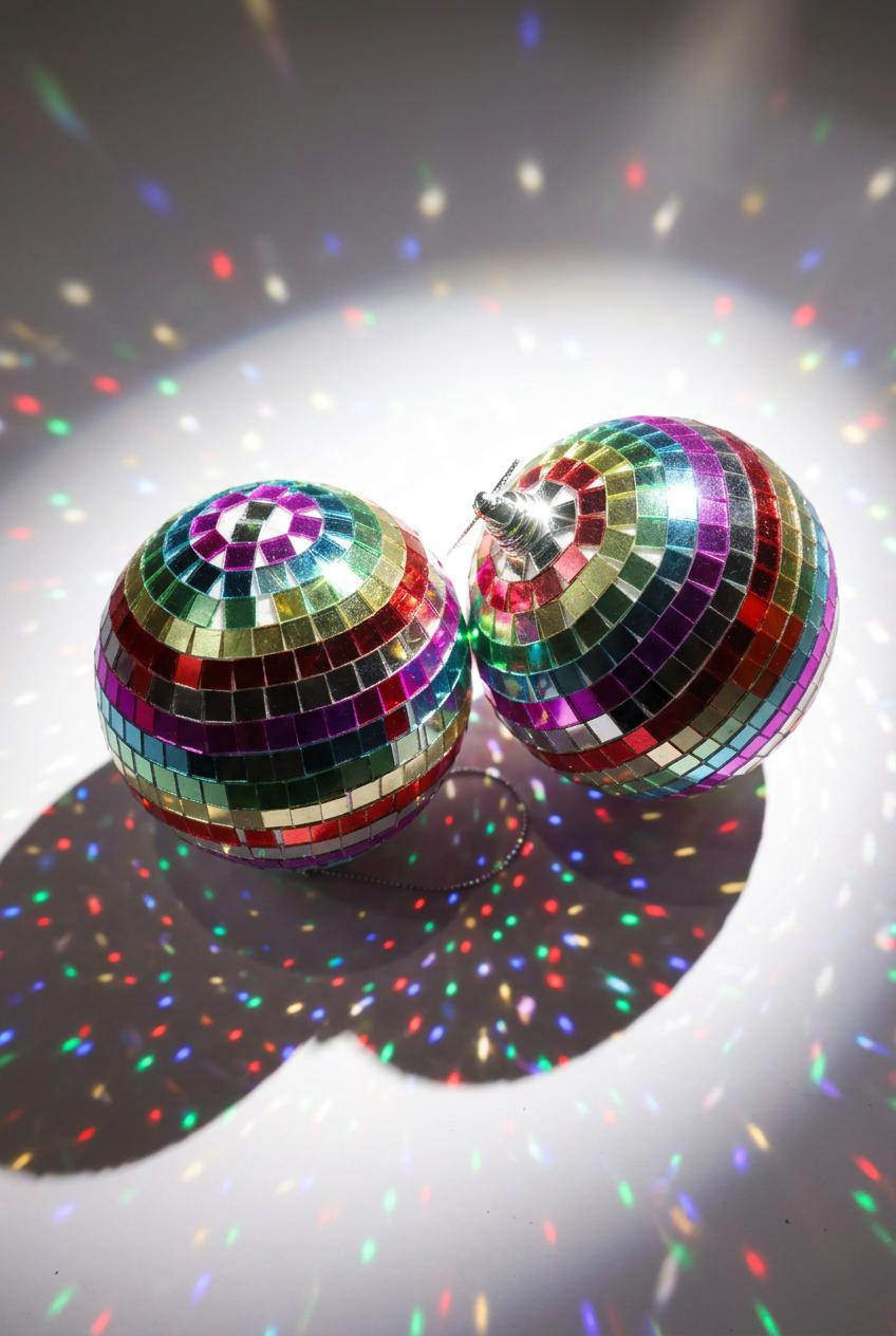 Rainbow Disco Ball Ornaments, Set of 4